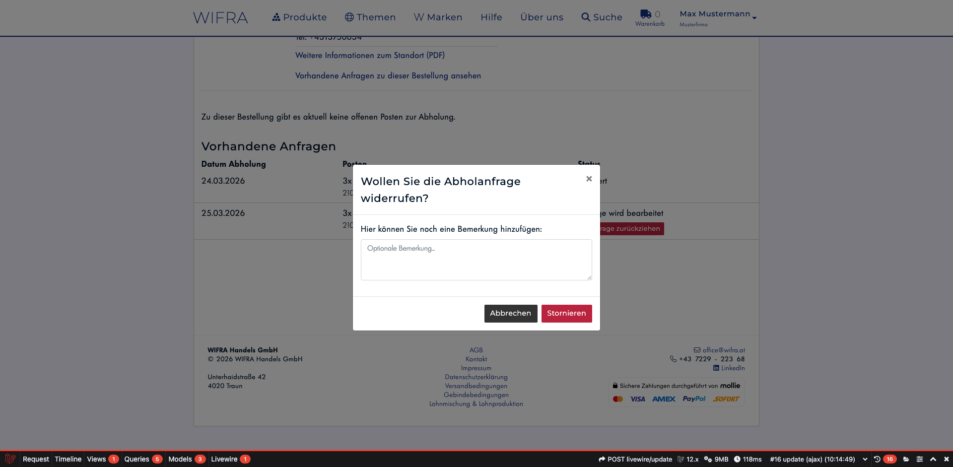 Schritt 14: Anfrage zurückziehen