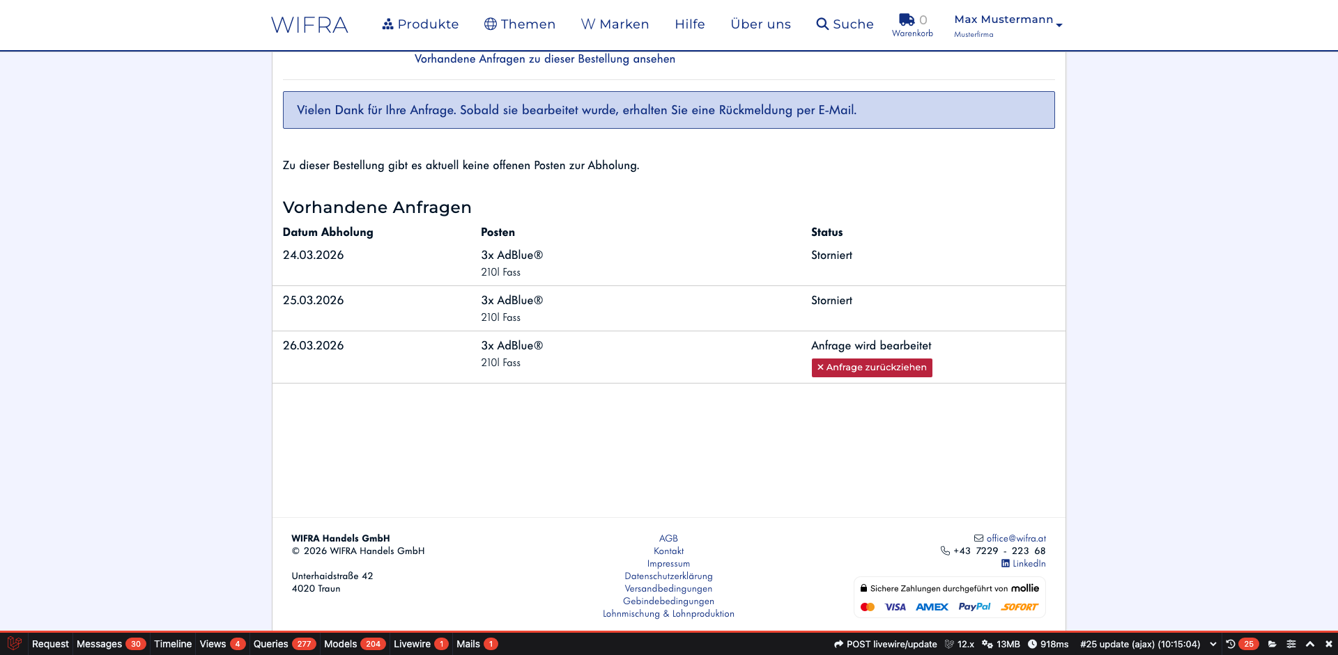 Schritt 19: Neue Anfrage abgeschickt
