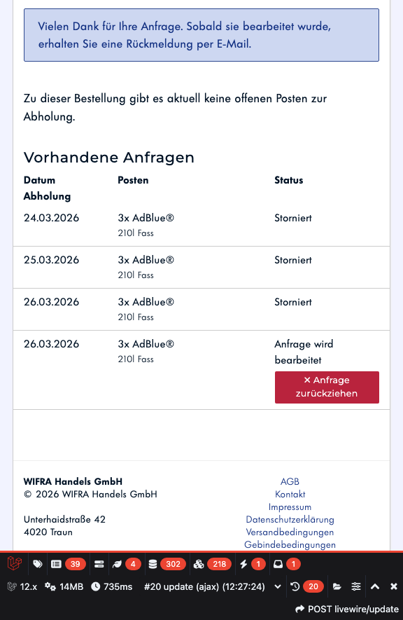 Schritt 19: Neue Anfrage abgeschickt